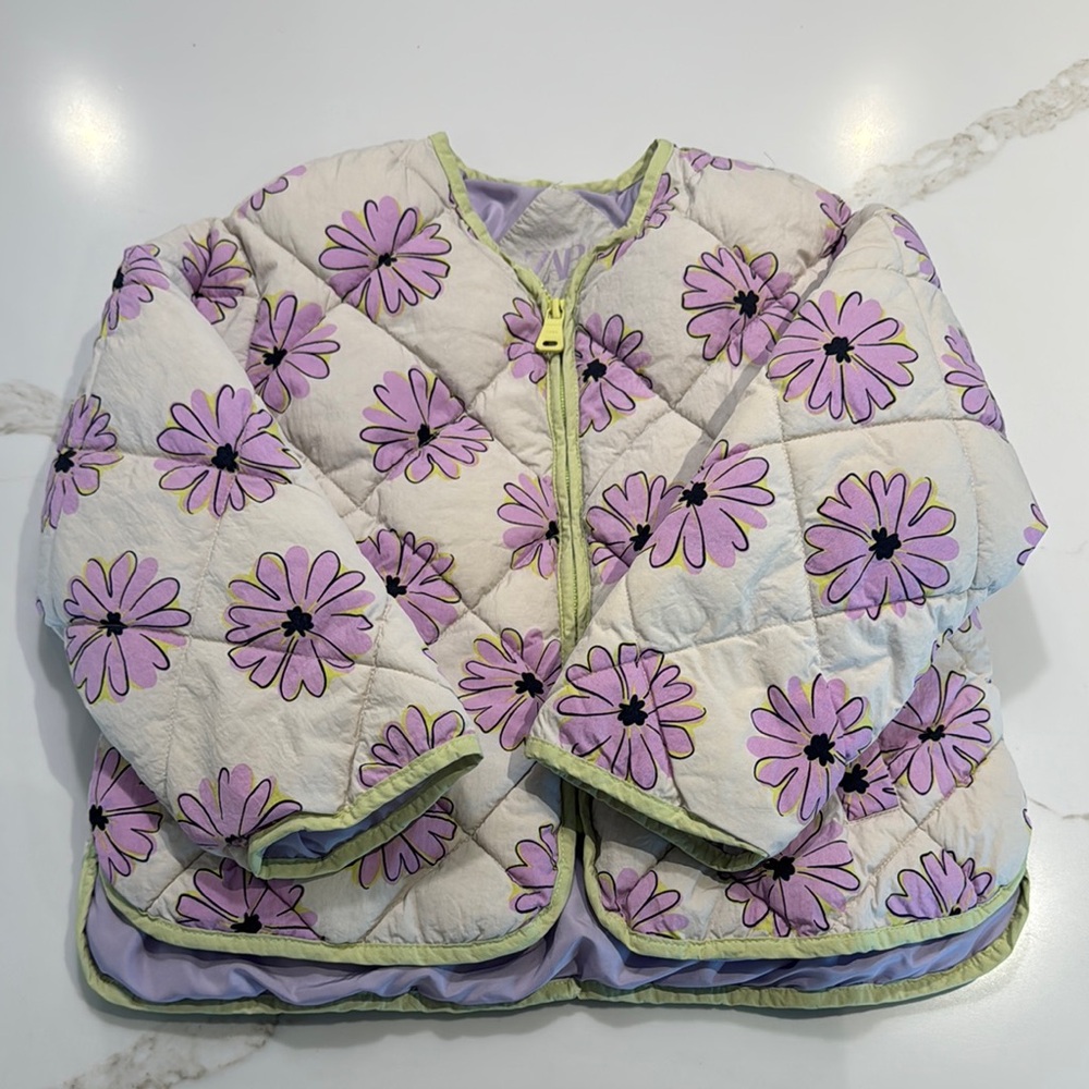 Zara Floral Quilted Jacket with Purple Flowers